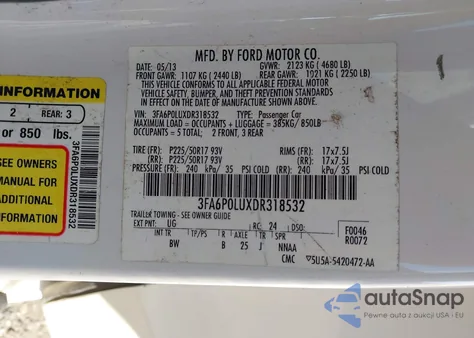 2013 Ford Fusion Hybrid Se z USA, uszkodzony, nr VIN 3FA6P0LUXDR318532